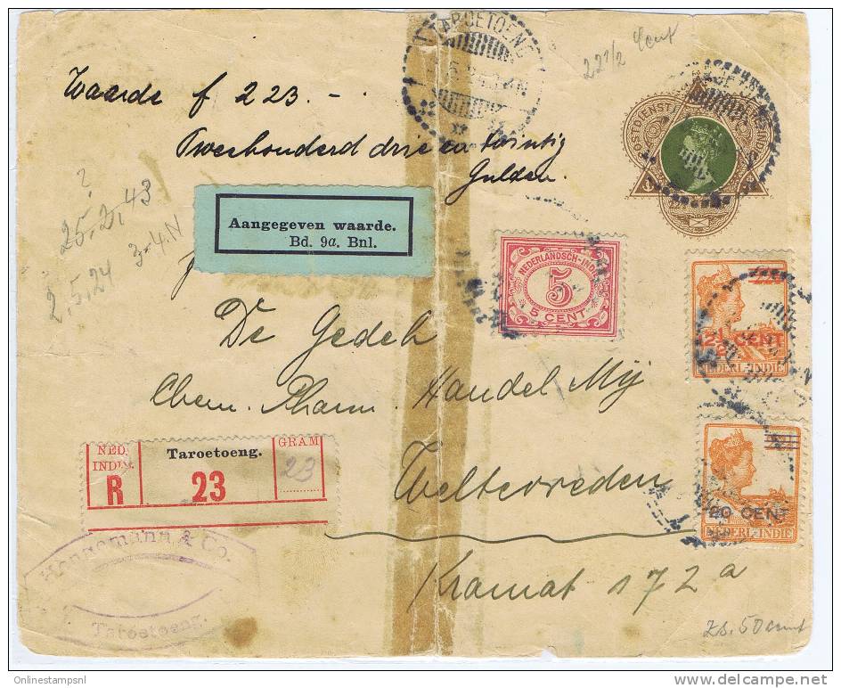 Value Declared, Mix Stamps, Registered To Weltevreden - Netherlands Indies