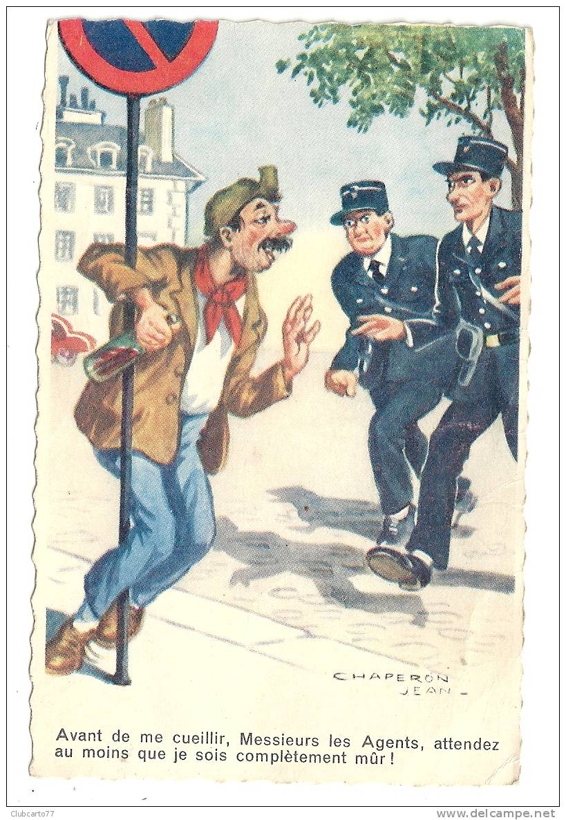 Jean Chaperon (Illustrateur) :Policiers En Képi Interpellent Un Ivrogne En 1950 (animée). - Chaperon, Jean