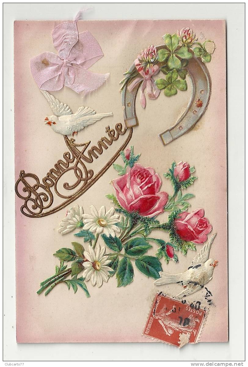 CP Différents Matériaux (fantaisie) : Roses Avec Noeuds En Tissus En 1910 (animée). - Autres & Non Classés