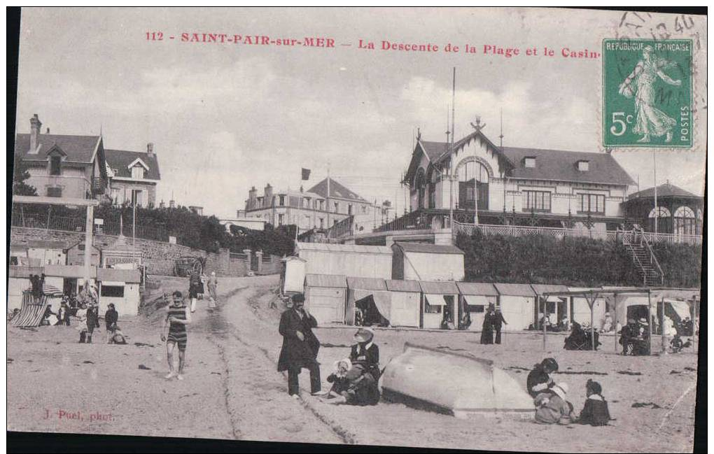 112 SAINT PAIR SUR MER - La Descente De La Plage Et Le Casino, J.Puel, Photo LIRE DESCRIPTION ETAT ! - Saint Pair Sur Mer