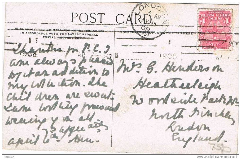 1989. Postal New South Wales 1908 A Londres - Brieven En Documenten