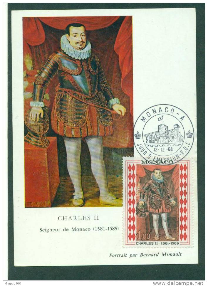 N°770 Charles II Par Bernard Mimault  Sur Carte Maximum 1968. - Cartoline Maximum