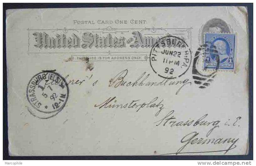 USA - PITTSBURG / 1892 ENTIER POSTAL POUR L ALLEMAGNE  (ref 1272) - ...-1900