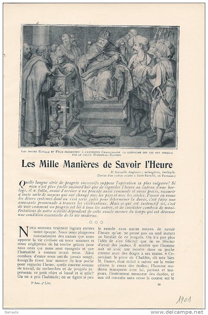 Feuillet Article Actualité De 1901 "Les MILLE MANIERES DE SAVOIR L'HEURE" - Historische Documenten