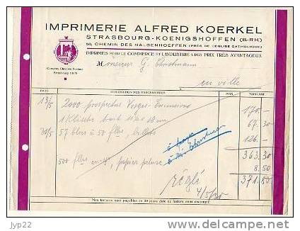 Facture Imprimerie Alfred Koerkel Strasbourg Koenigshoffen 4-05-193? - Drukkerij & Papieren