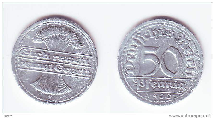 Germany 50 Pfennig 1922 J - 50 Rentenpfennig & 50 Reichspfennig