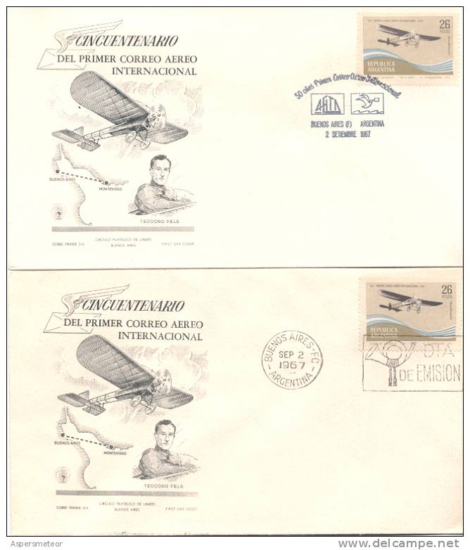 CINCUENTENARIO DEL PRIMER CORREO AEREO INTERNACIONAL TEODORO FELS 1917-1967 FDC REPUBLICA  ARGENTINA - Vliegtuigen