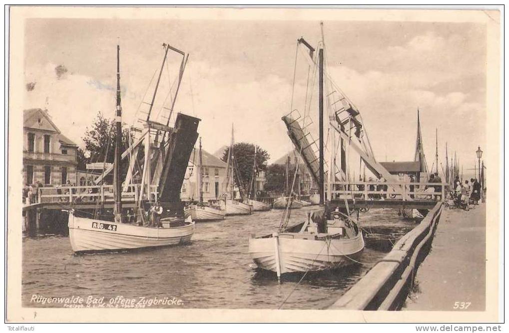 Bad Rügenwalde Offene Zugbrücke Segelboote 6.11.1944 Gelaufen - Pommern