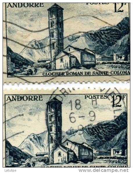 2 Timbres Paysages De La Principauté ( Clocher De Sainte-Colomba 12 Frs Bleu-noir ) - Oblitérés