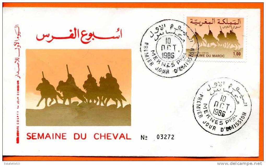 Maroc,,morocco, FDC,1986,N° 1012,semaine Du Cheval - Marocco (1956-...)