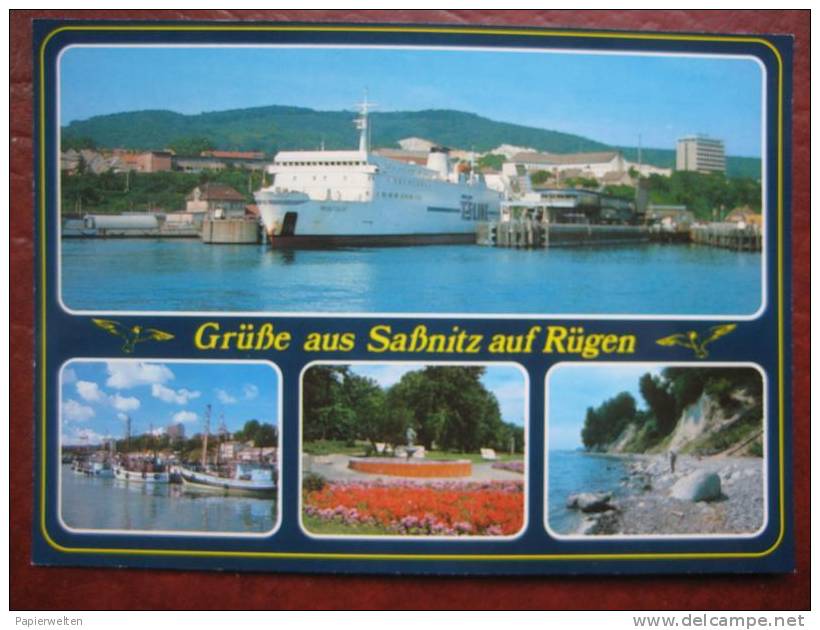 Sassnitz - Mehrbildkarte "Grüße Aus Saßnitz Auf Rügen" / Schiff Rostock - Sassnitz