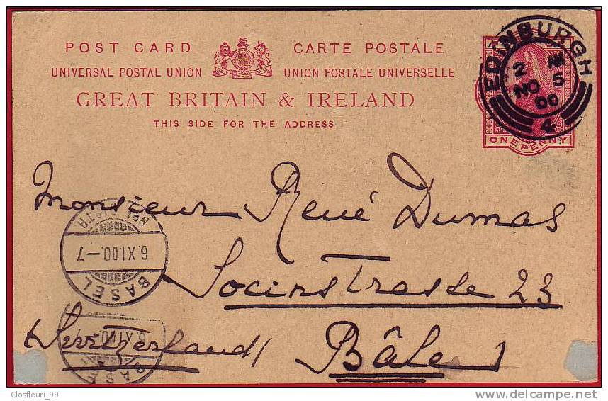 Entier Postal (entire)  4.12.1900 Edinburg Pour Basel (Schweiz) - Cartas & Documentos