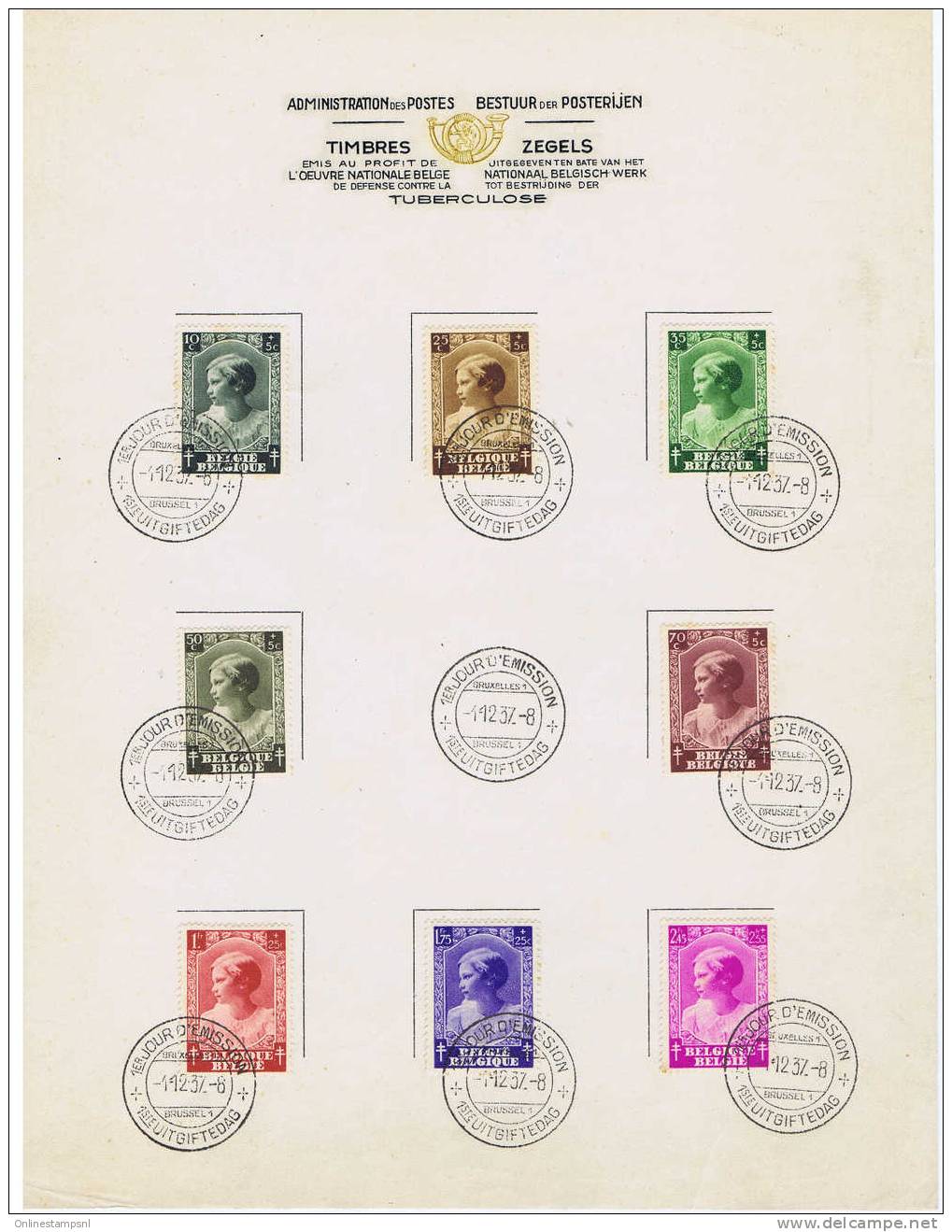Belgium 1937 OBP 458-465  Stamped On Souvenir Sheet - Usati