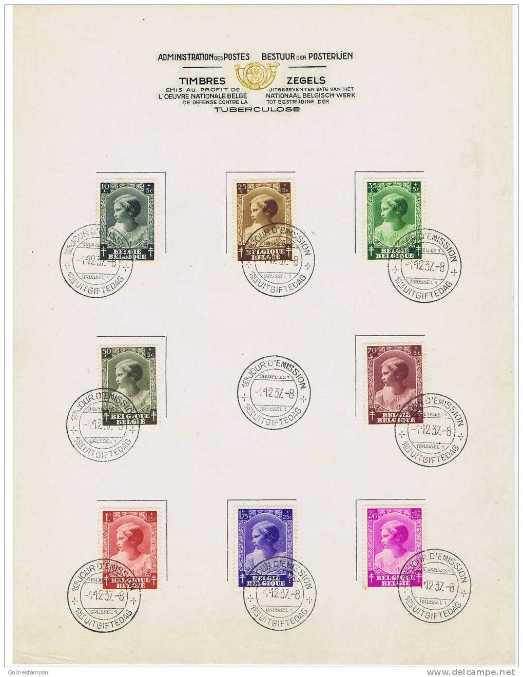 Belgium 1937 OBP 458-465  Stamped On Souvenir Sheet - Gebraucht