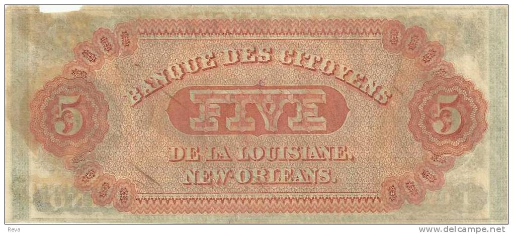 UNITED STATES US $5 BANK OF LOUISIANA WOMAN ETC FRONT & MOTIF BACK  DATED 30-06-1857 AF READ DESCRIPTION !! - Andere & Zonder Classificatie