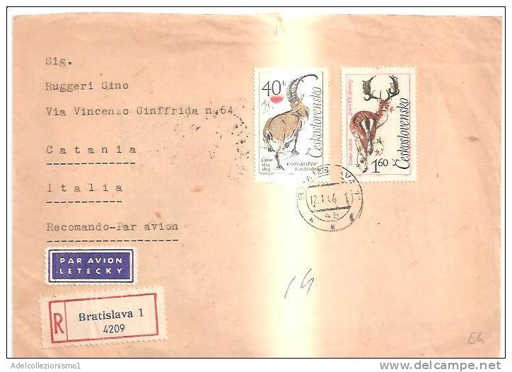 53743)n°2 Lettere Cecoslovacche Racc. Aeree Con 2 Valori + Annullo - Lettres & Documents