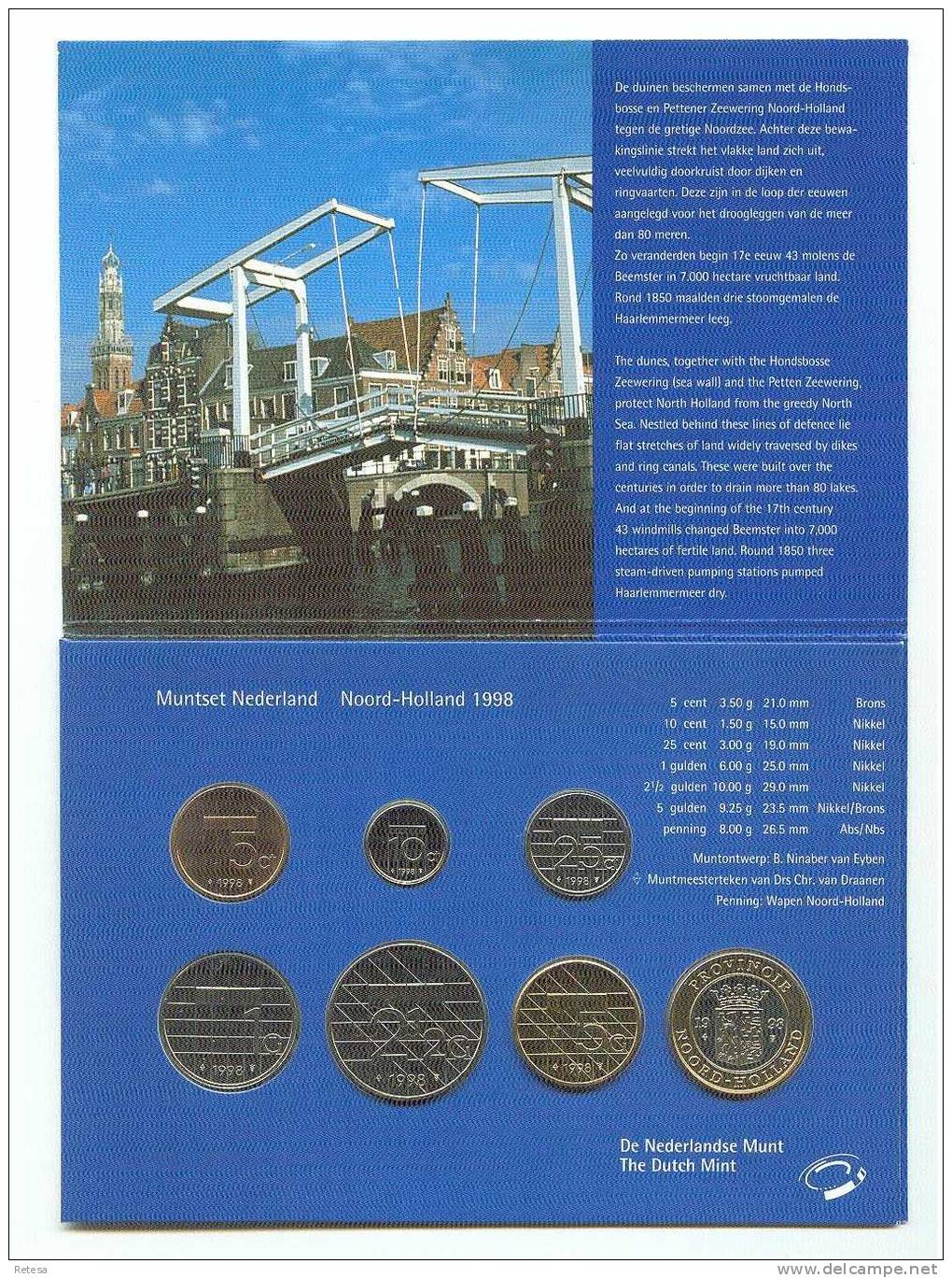 NEDERLAND  MUNTENSET NOORD - HOLLAND  1998 FLEUR DE COIN - Mint Sets & Proof Sets