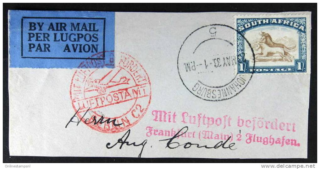 Johannesburg=>Berlin Luftpostamt 23-5-1933, On Part Of The Envelop - Unclassified