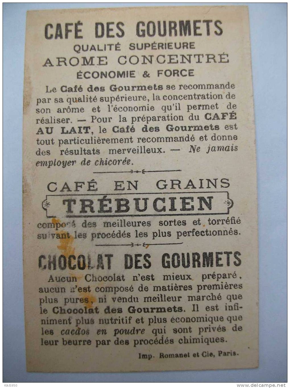 Chromo Chocolat Et Chicorée Des Gourmets TREBUCIEN. 96. Les Allumettes - Autres & Non Classés