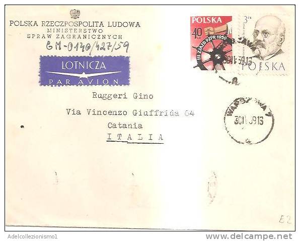 53757)stampa Polacca Aerea Con 2 Valori + Annullo - Lettres & Documents