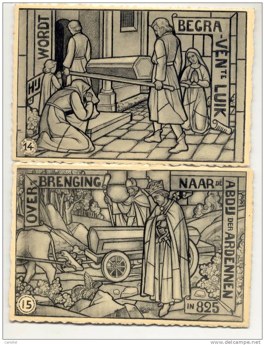 WIEMESMEER-ZUTENDAAL-HET SINT-HUBERTUSVENSTER IN DE KERK-GLASRAMEN-ZELDZAAM-VOLLEDIGE REEKS 18 KAARTEN-5 SCANS - Zutendaal