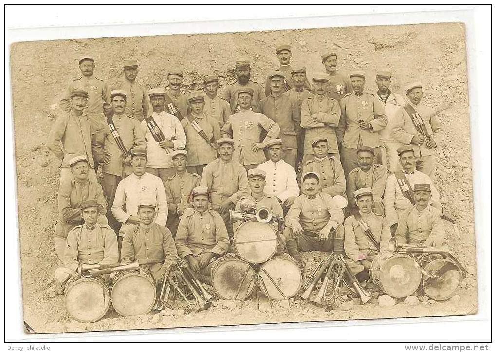 Carte Photo De La Clique Du Premier Batallion De Marche  De La Légion étrangere En 1916 Au Maroc Oriental - Other & Unclassified