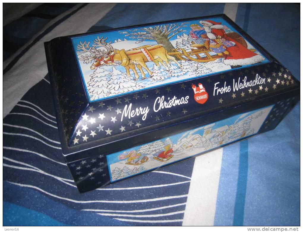 BOITE METALLIQUE DECOREE  -  ** MERRY CHRISTMAS - FROHE WEIHNACHTEN ** De E.OTTO SCHMIDT De NÜRNBERG (LEBKUCHEN & HONIG) - Boxes