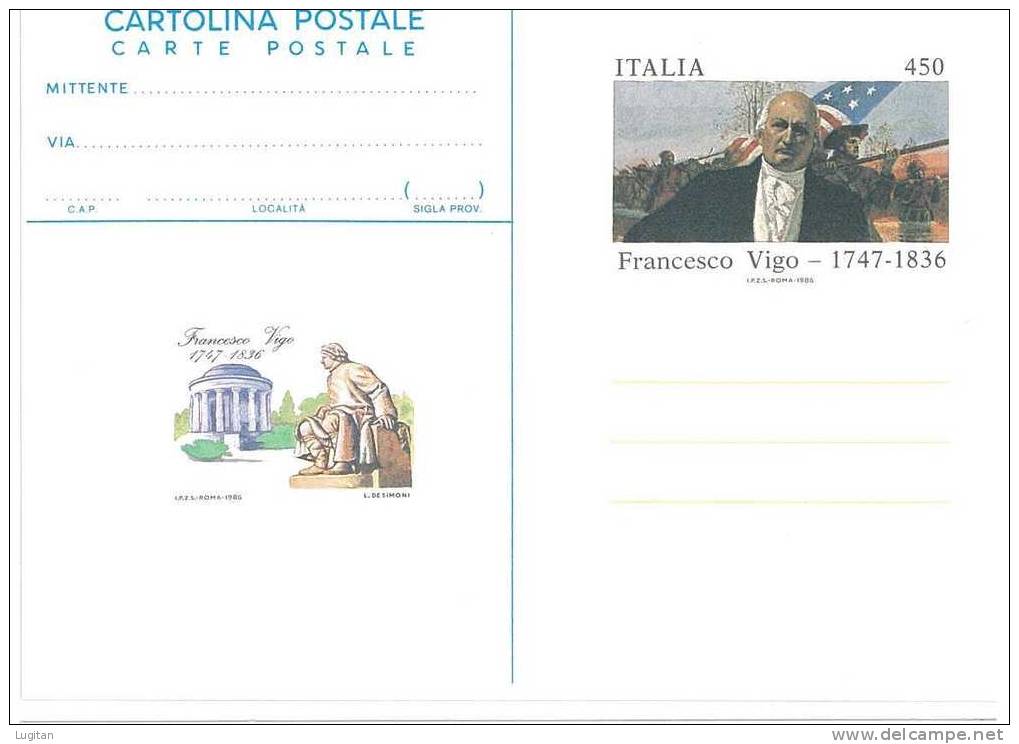Interi Postali - CARTOLINA  POSTALE - FRANCESCO VIGO LIRE 450 - Interi Postali