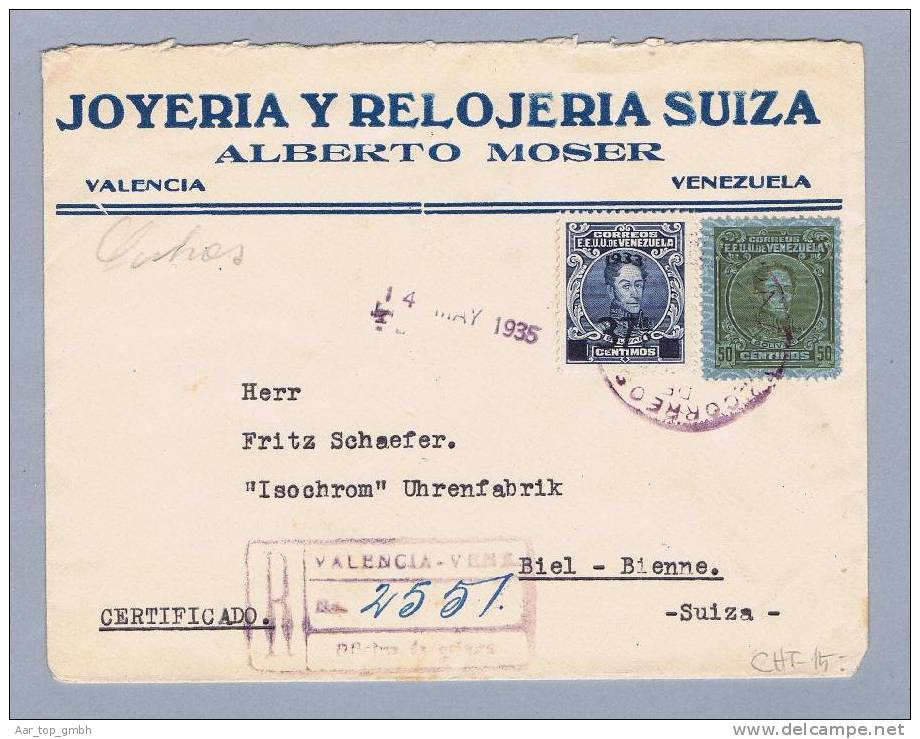 Venezuela Valencia 1935-05-14 R-Brief Nach Biel Schweiz - Venezuela