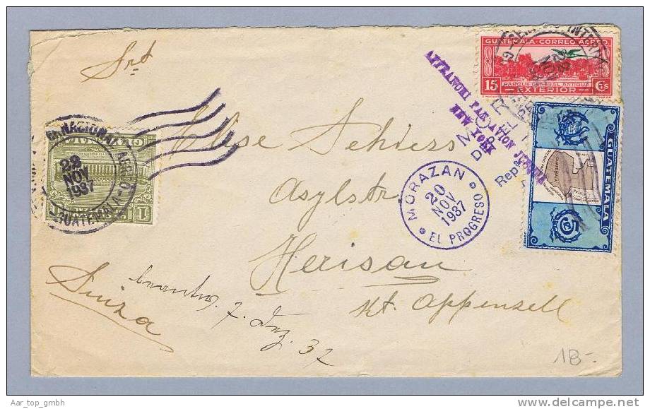 Guatemala 1937-11-20 Brief über Ew York Nach Bern Schweiz - Guatemala