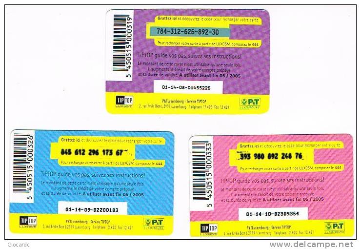 LUSSEMBURGO (LUXEMBOURG) - P&T GSM RECHARGE - TIPTOP WOMEN LOT OF 3 DIFFERENT  - USED - RIF. 7925 - Lussemburgo