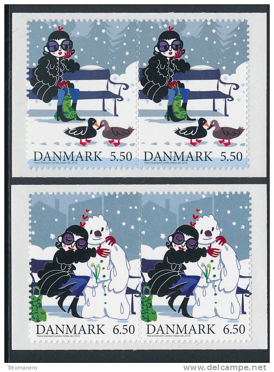 DENMARK/Dänemark 2010, "Winter Tales" Self-adhesive Set Of 2v In Pair From Booklet (serpentine Roulette)** - Ongebruikt