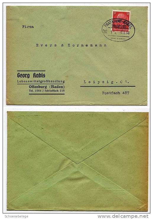 A596) DR Brief Von Offenburg 8.5.1938 Mit Bahnpoststempel FRANKFURT-BASEL ZUG 1 - Briefe U. Dokumente