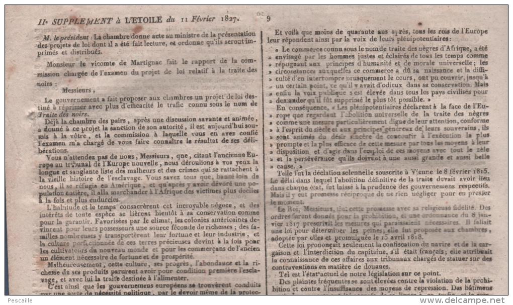L´ETOILE 11 02 1827 - ARGENTINE - AJACCIO - RUSSIE - MARSEILLE - BUDGET - TRAITE DES NOIRS - - 1800 - 1849
