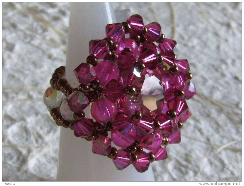 Superbe Bague Artisanale Fuchsia Véritable Cristal Swarovski T.54/55 - Ring