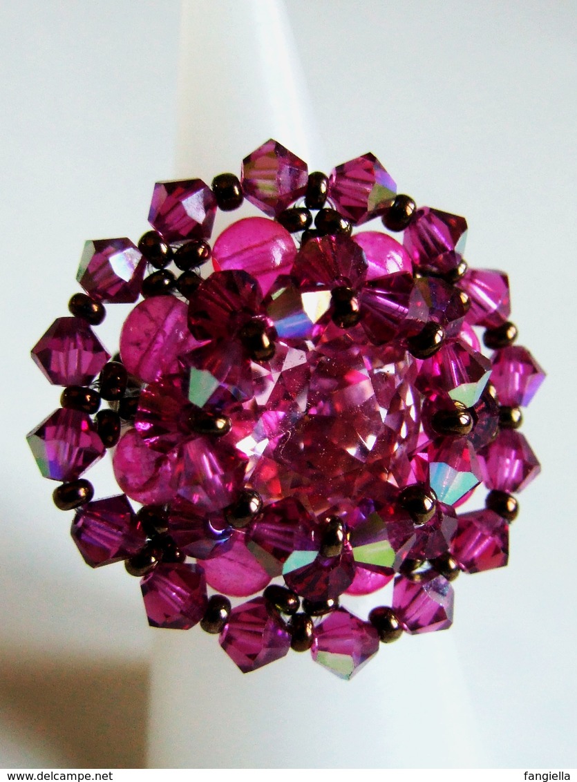 Superbe Bague Artisanale Fuchsia Véritable Cristal Swarovski T.54/55 - Ringe