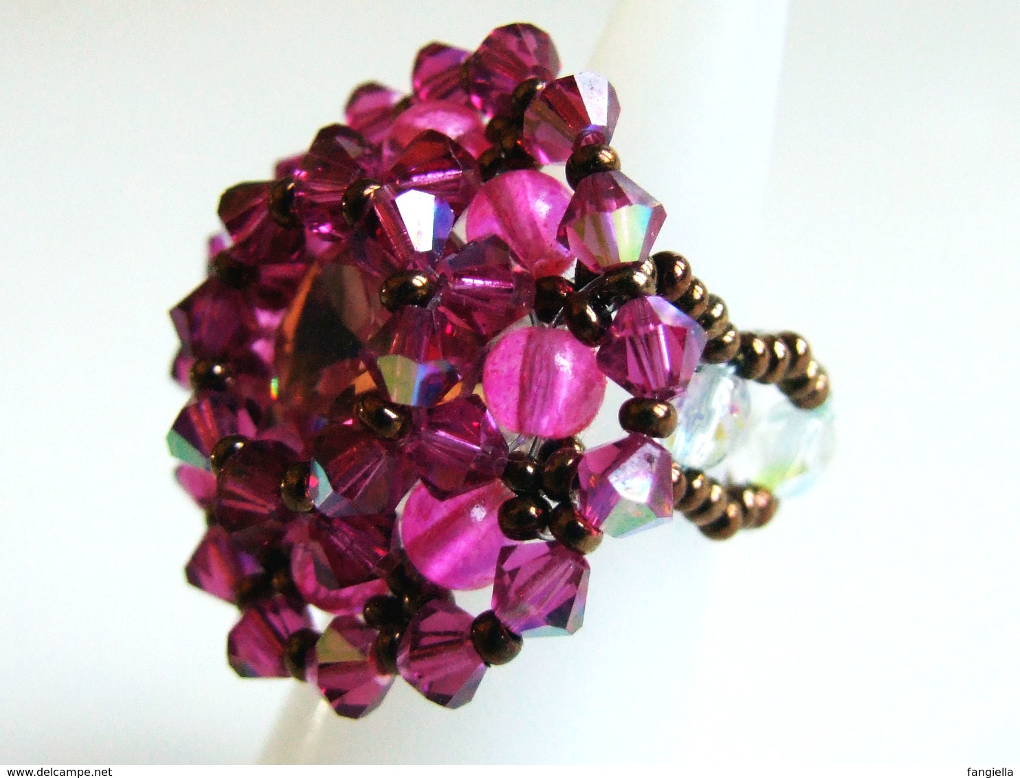 Superbe Bague Artisanale Fuchsia Véritable Cristal Swarovski T.54/55 - Anillos