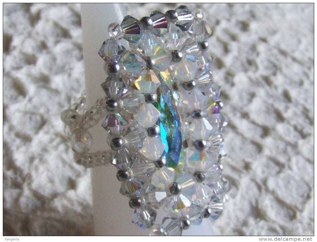 Superbe Bague Artisanale Mariage Cristal AB Transparent Toute En Cristal Swarovski T.55 - Rings