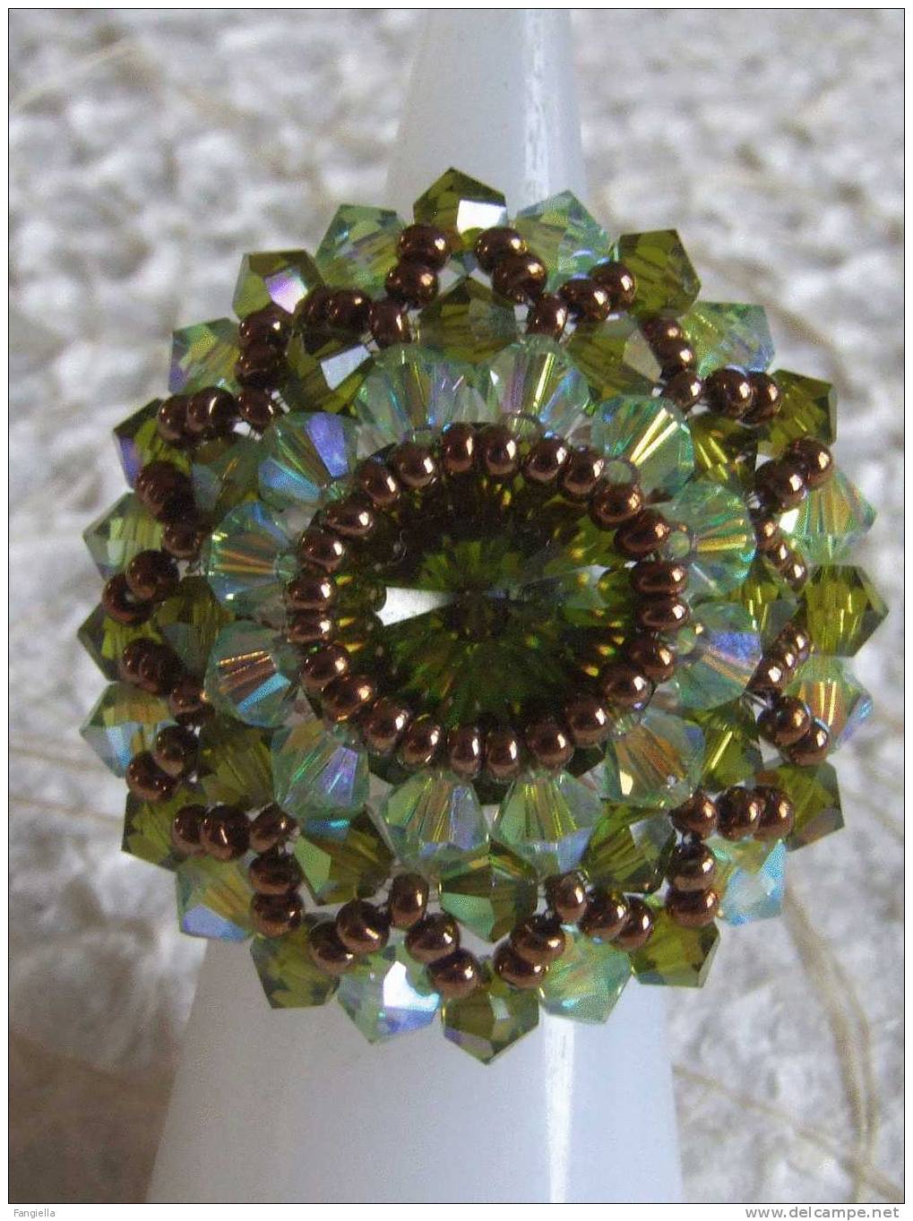 Superbe Bague Artisanale Cristal AB Vert Swarovski T.57/58 - Rings