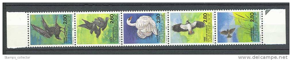 Denmark. BIRDS, 5-stripe,  1986, MNH ** - Blocks & Sheetlets