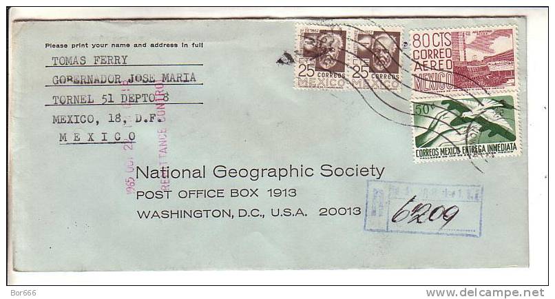 GOOD MEXICO " REGISTERED " Postal Cover To USA 1965 - Good Stamped: Dove / Airplane ; Person - Messico