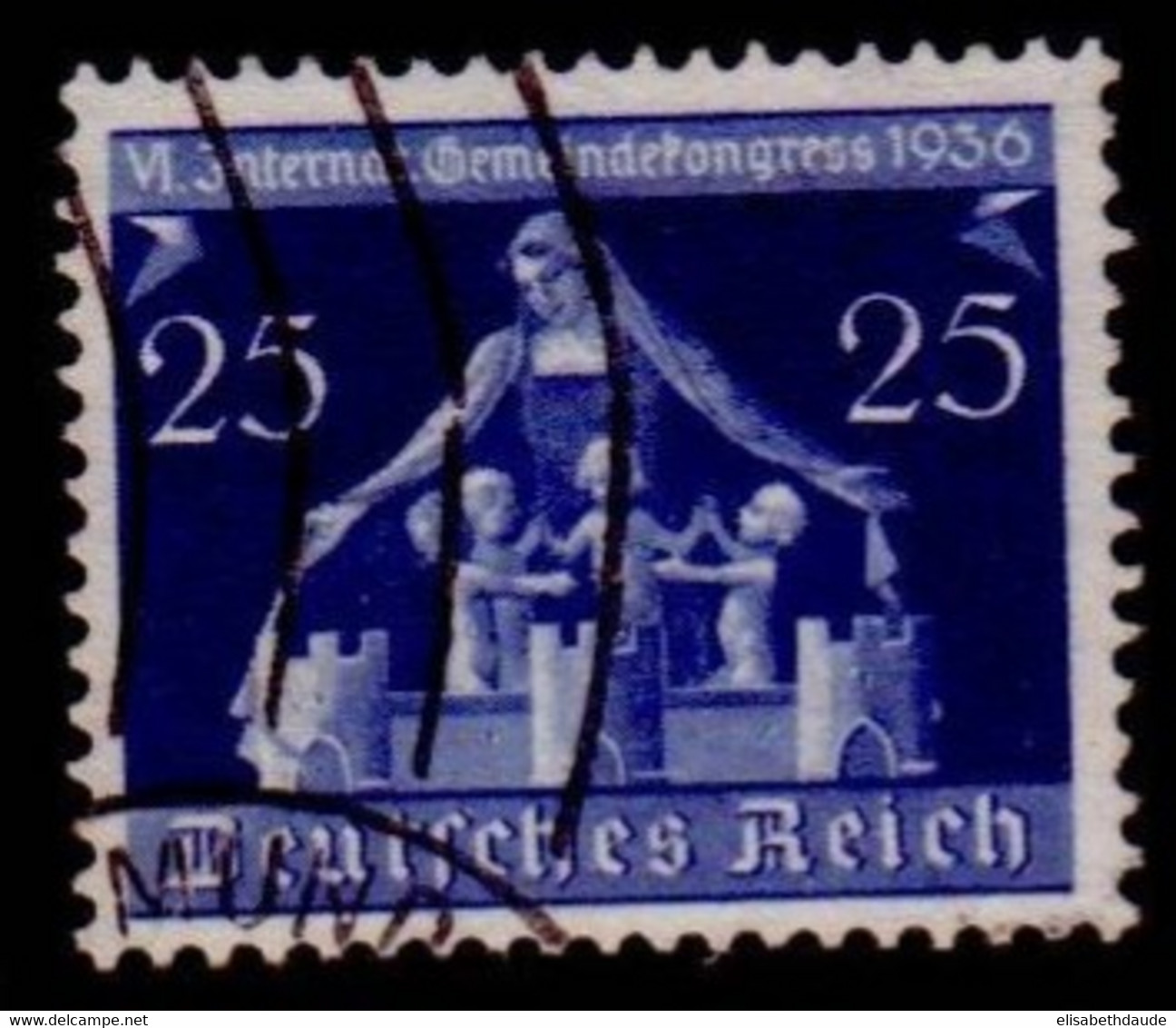 REICH - 1936 - Michel N°620 II Oblitéré - Tour Brisée - COTE  = 110 EUROS - SIGNE PESCHL - Abarten & Kuriositäten