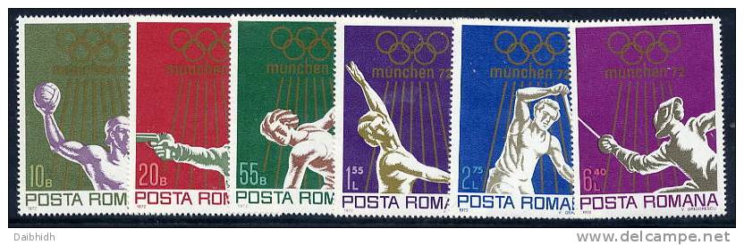 ROMANIA 1972 Münich Olympic Games Set MNH / **  Michel 3035-40 - Unused Stamps
