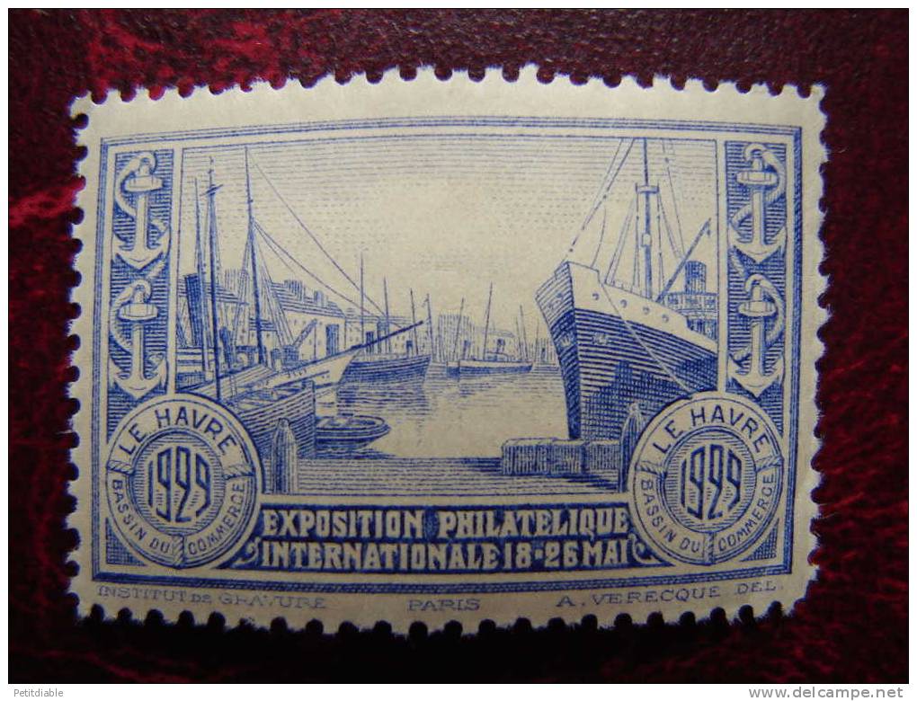 Vignette Bleue De L´exposition Philatélique Internationale Du Havre De Mai 1929. - ** - - Briefmarkenmessen