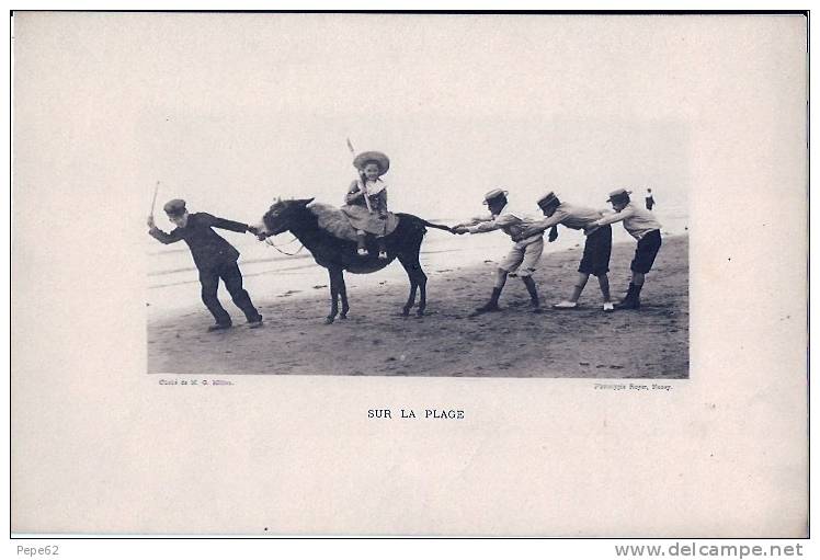 Boulogne Sur Mer-sur La Plage-enfants à L'ane---phototypie Royer-cliché Millon - Boulogne Sur Mer