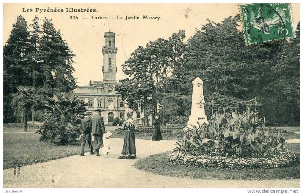 65 - TARBES - LE JARDIN MASSEY - ECRITE 1908-ANIMATION BELLE EPOQUE - Tarbes