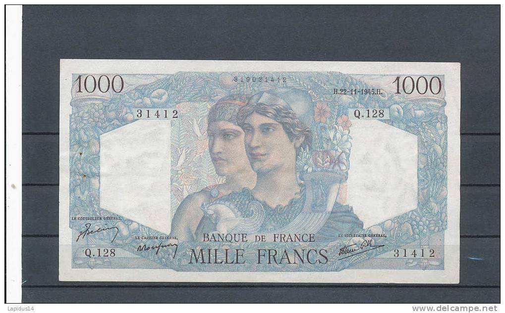 BILLET / 1000 FRANCS MINERVE ET HERCULE TTB + 22-11-1945 H - 1 000 F 1945-1950 ''Minerve Et Hercule''