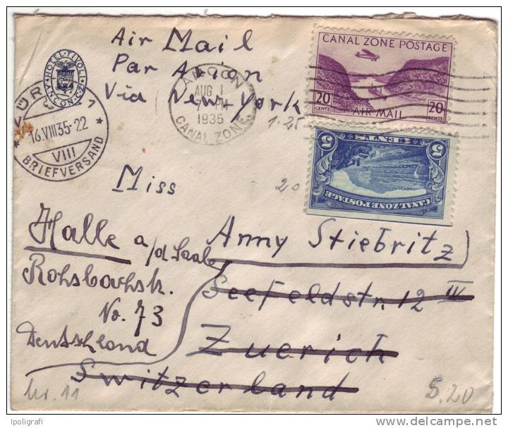 USA Canal Zone - 1935 - Air Mail Letter To Germany 16-8-35 - Zona Del Canale / Canal Zone