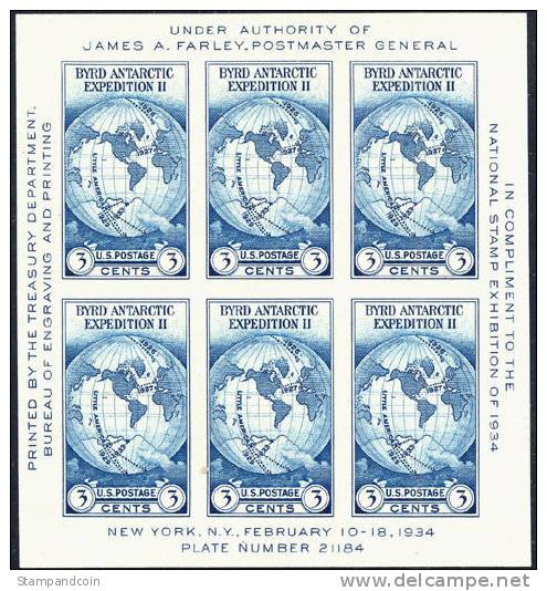 US #735 Mint Never Hinged Natl Stamp Exhibition Souvenir Sheet Of 1934 - Unused Stamps