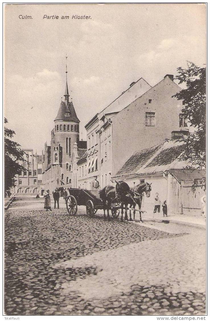 Culm An Der Weichsel Partie Am Kloster Belebt Pferde Wagen Chelmno Ungelaufen - Pommern